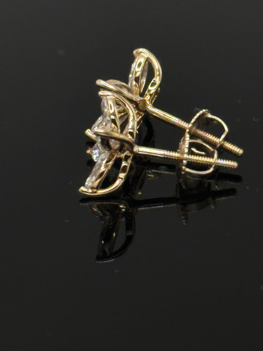 14K Yellow Gold 1.0 Cttw Lab-Grown Marquise Diamond Floral Leaf Stud Earrings