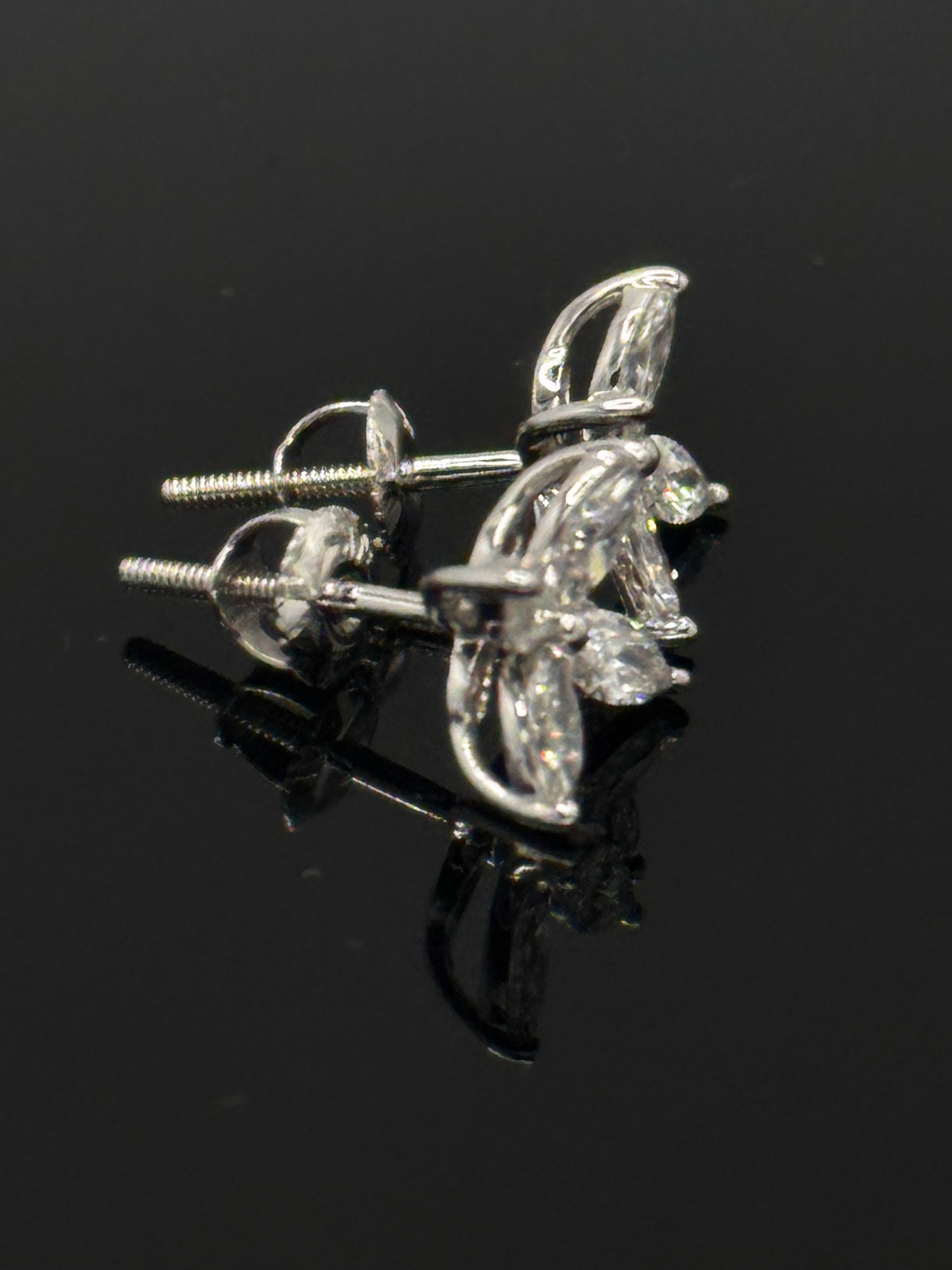 14K White Gold 1.0 Cttw Lab-Grown Marquise Diamond Floral Leaf Stud Earrings