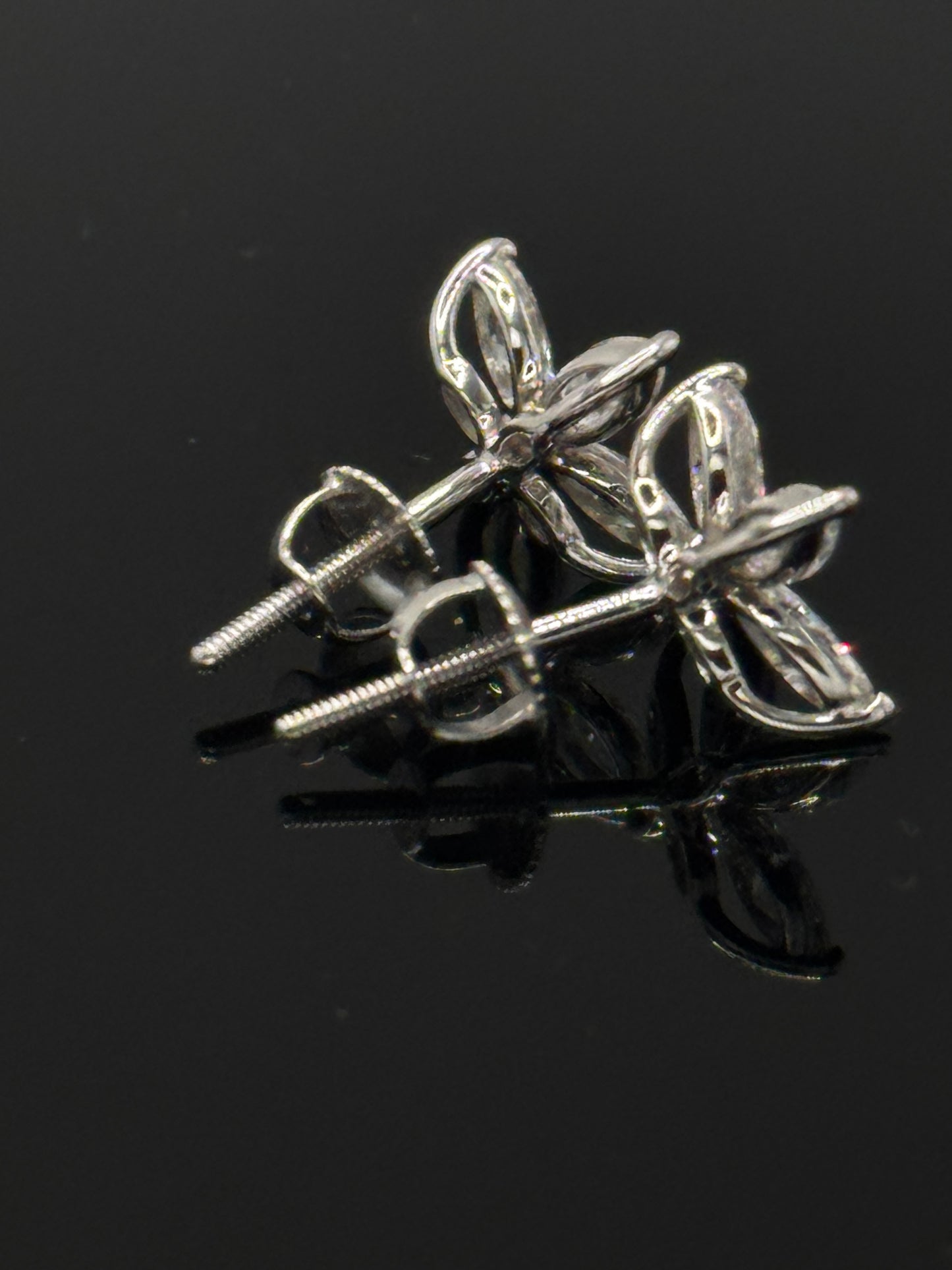 14K White Gold 1.0 Cttw Lab-Grown Marquise Diamond Floral Leaf Stud Earrings