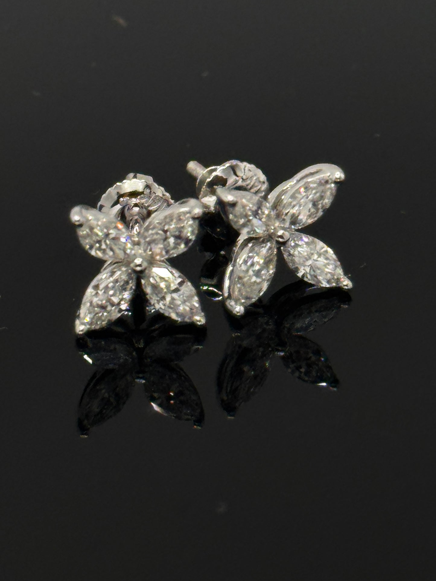 14K White Gold 1.0 Cttw Lab-Grown Marquise Diamond Floral Leaf Stud Earrings