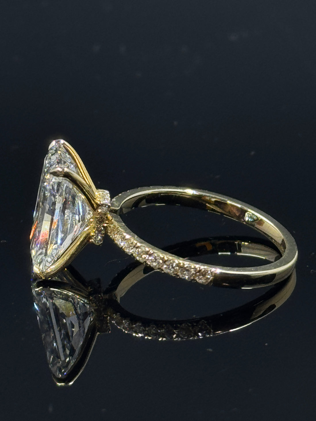 14k Yellow Gold Radiant Diamond Engagement Ring – 5.08ct F VS1 Hidden Halo, Size 7