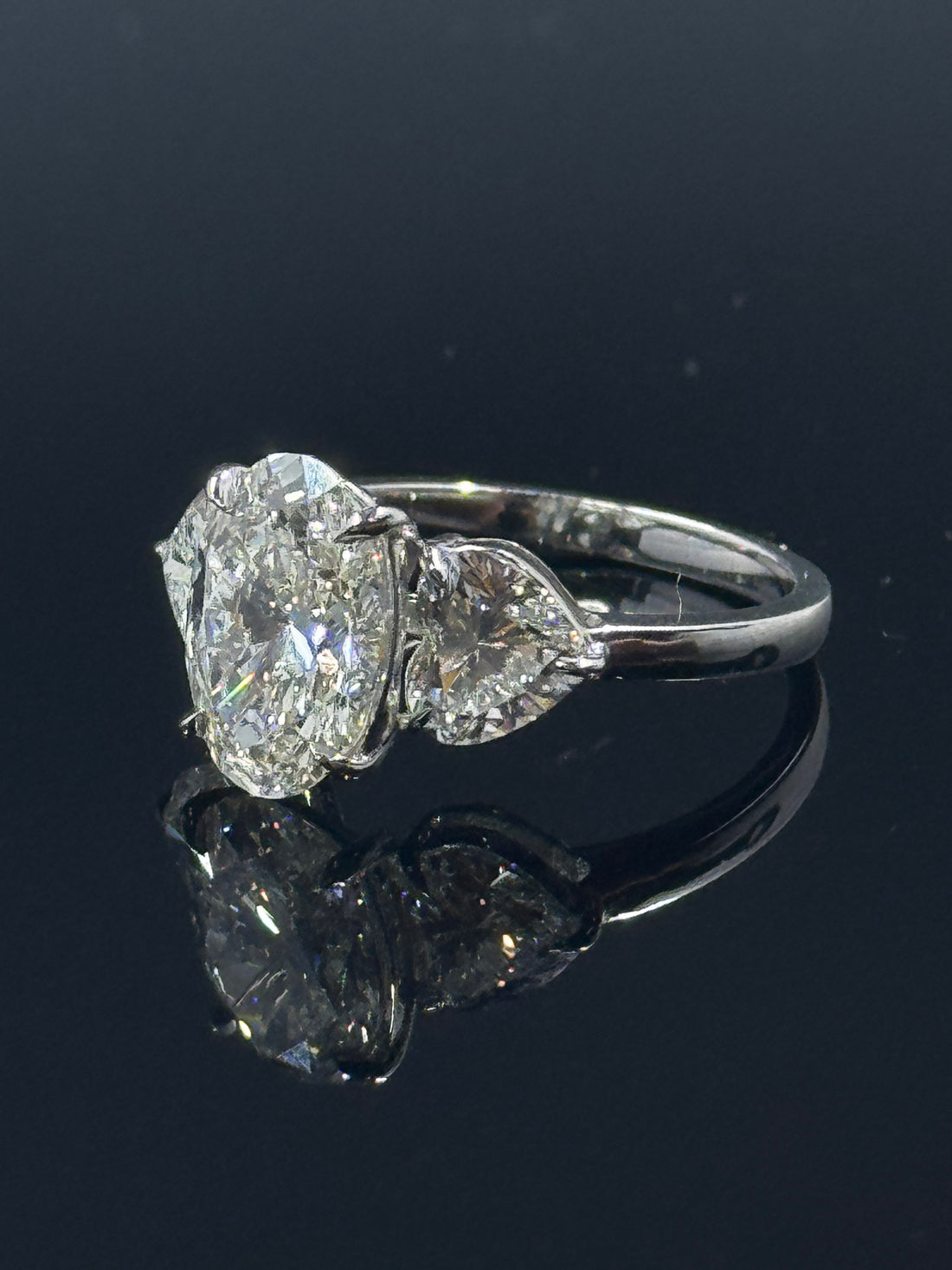 14k White Gold Oval-Cut Lab-Grown Diamond Ring with Heart Side Stones – 4.77ctw, Size 7