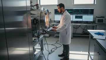 Lab technician working with diamond reactor