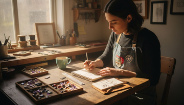 Jeweler designing custom piece at workbench
