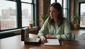 Woman reviewing lab-grown diamond jewelry selection