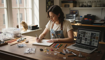 Jewelry designer sketching at studio workspace
