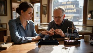 Customer comparing diamond rings at jewelry counter