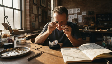 Jeweler examining lab-grown diamond at workbench