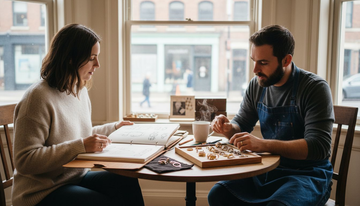 Jewelry designer and client reviewing sketches