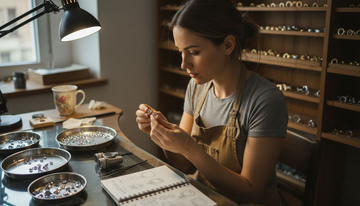 Jeweler comparing lab diamond and moissanite