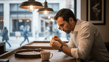 Jeweler inspecting diamond ring at counter