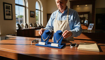 Jeweler arranging lab and natural diamonds