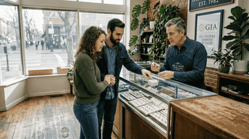 Couple shopping for ethical engagement ring in Denver