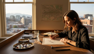 Designer sketches ethical pendant in Denver studio