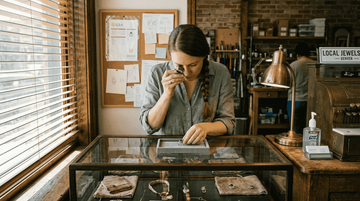 Jeweler inspecting ring in Denver boutique