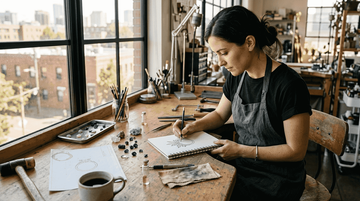 Jewelry designer sketching in studio