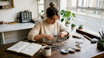 Jewelry designer shaping recycled gold at workbench
