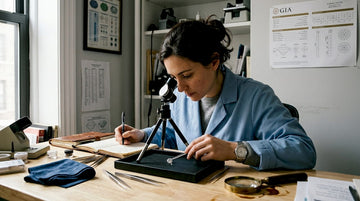 Gemologist grading diamond in professional lab