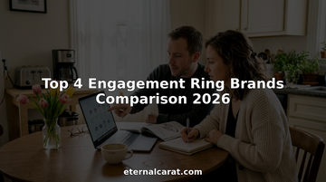 Couple comparing engagement ring brands online