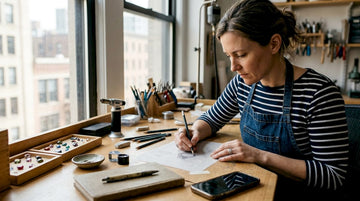 Jewelry designer sketching in bright studio