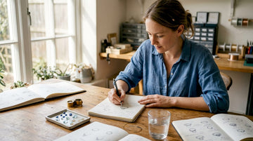 Jewelry designer sketching ring at worktable