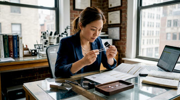 Gemologist reviewing lab-grown diamond quality