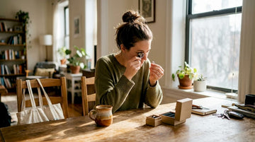Woman inspecting diamond jewelry at home table