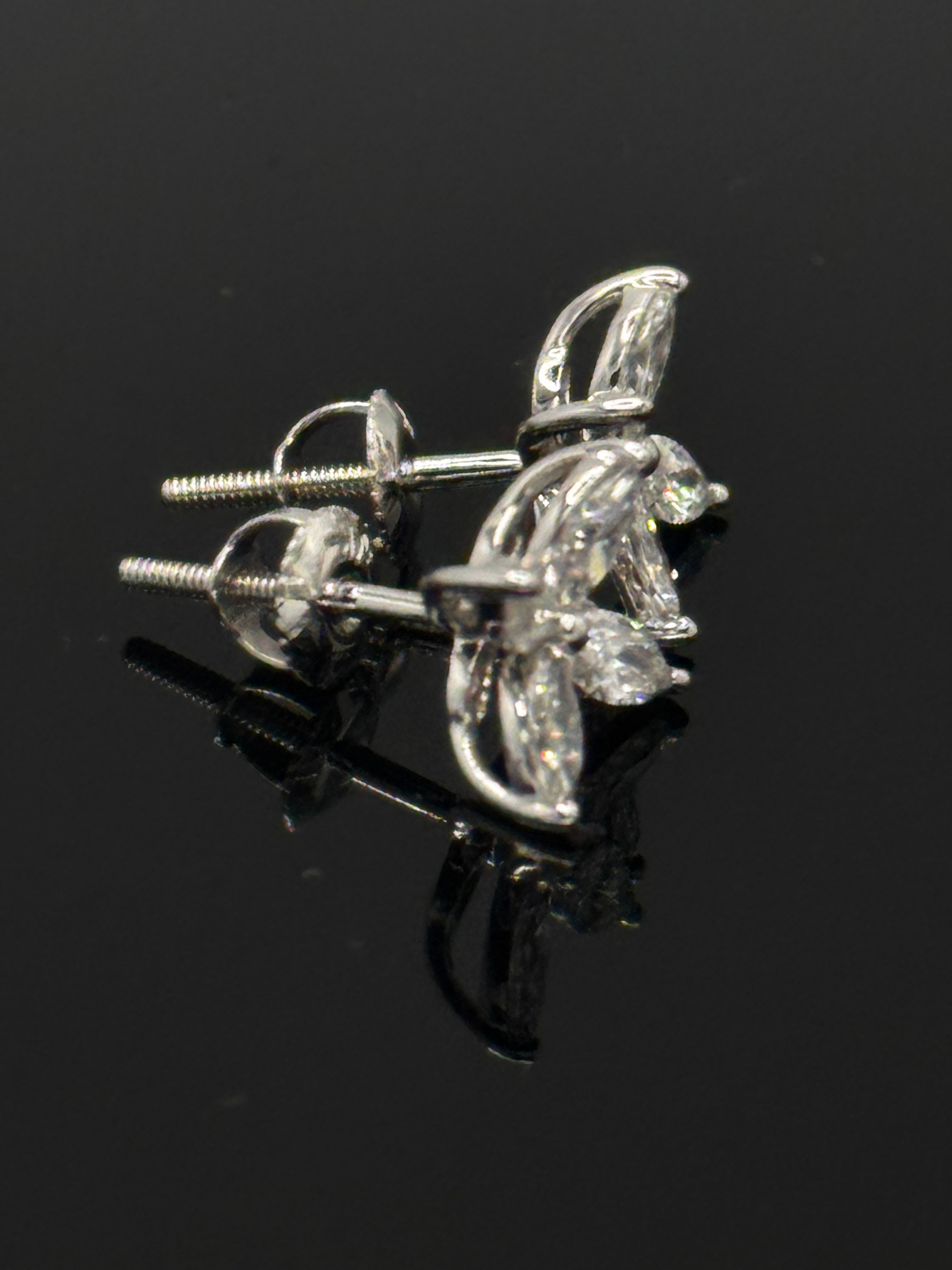 14K White Gold 1.0 Cttw Lab-Grown Marquise Diamond Floral Leaf Stud Earrings