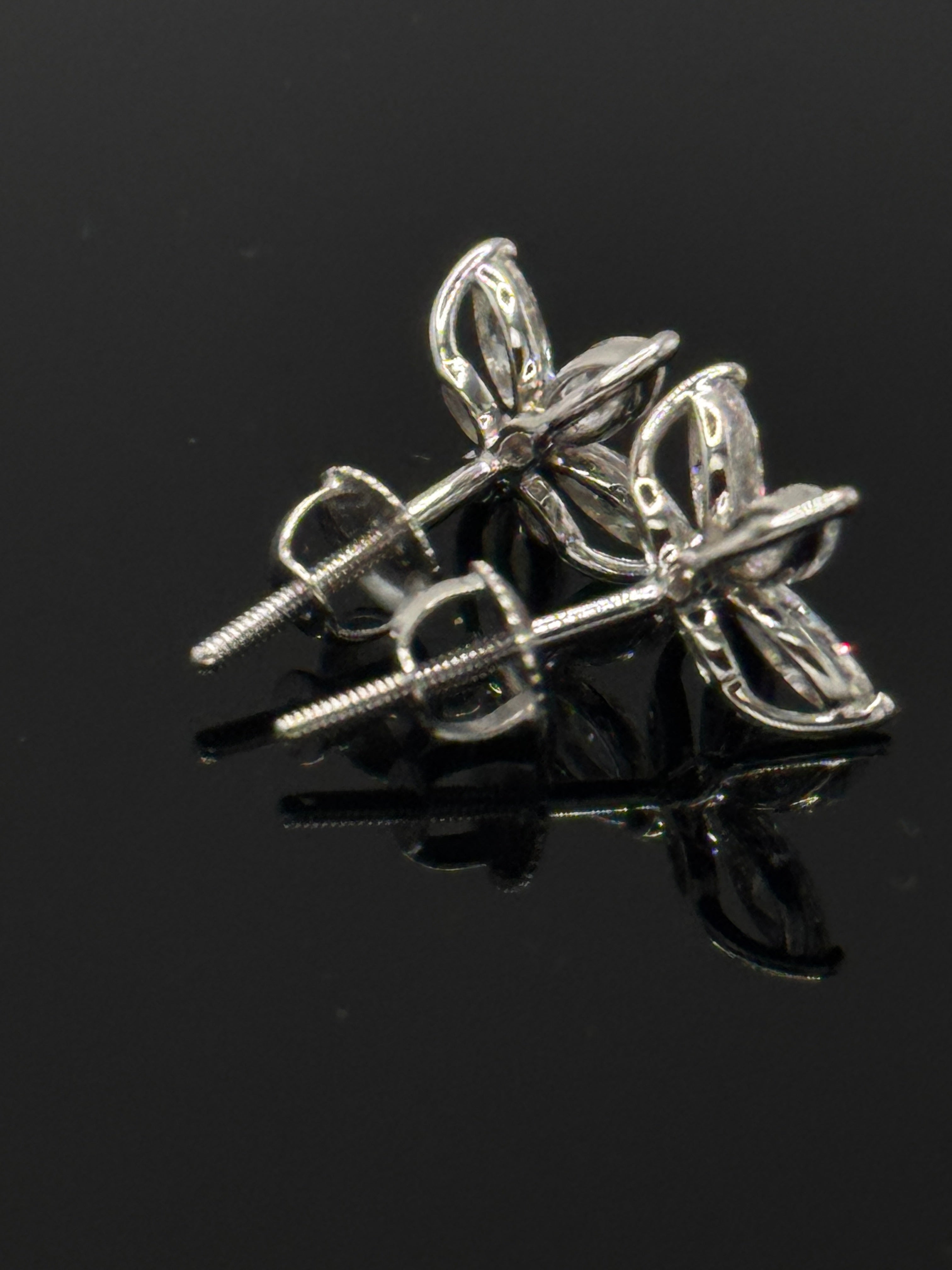 14K White Gold 1.0 Cttw Lab-Grown Marquise Diamond Floral Leaf Stud Earrings