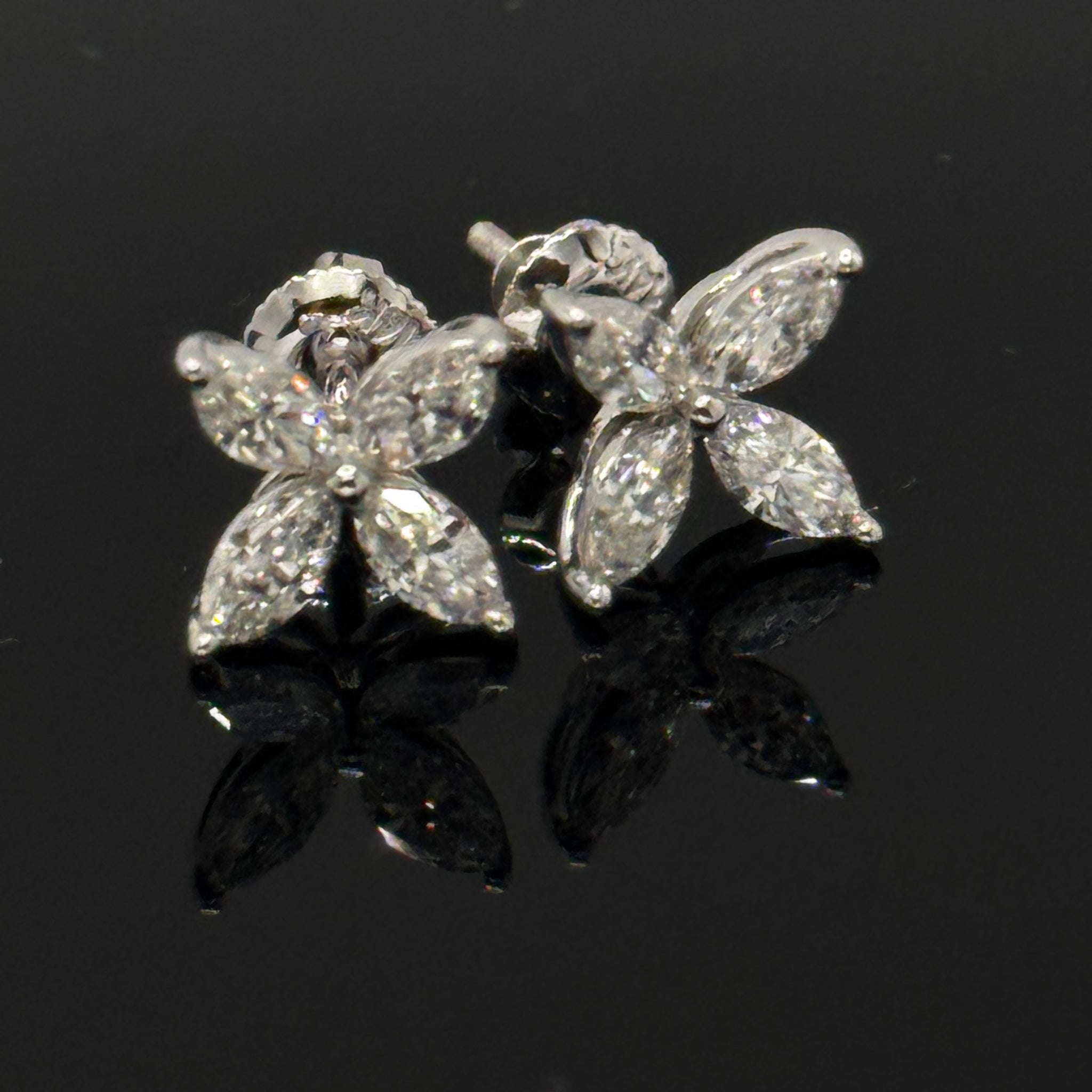 14K White Gold 1.0 Cttw Lab-Grown Marquise Diamond Floral Leaf Stud Earrings