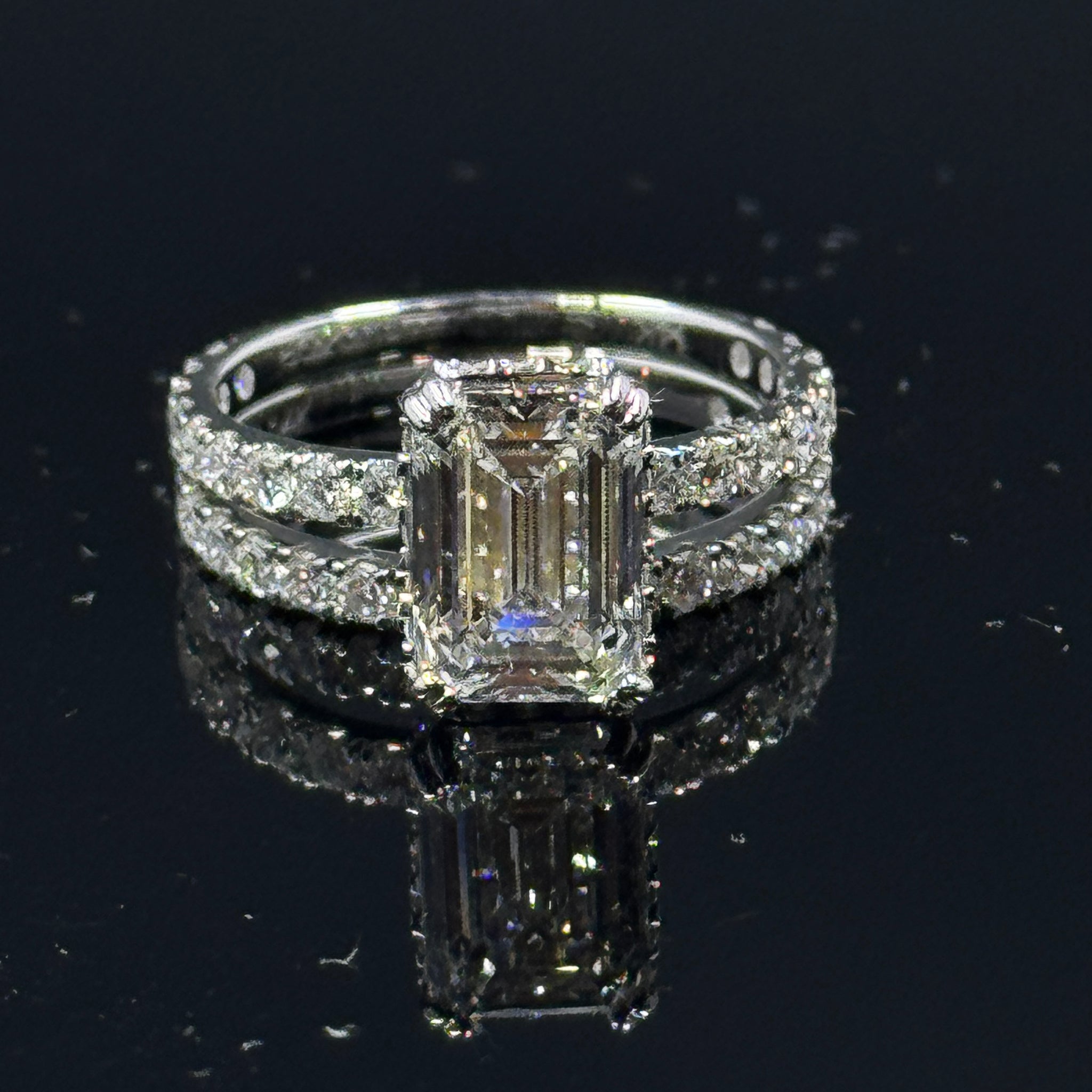 14k White Gold Emerald Diamond Bridal Set – 4.04ctw, Size 7
