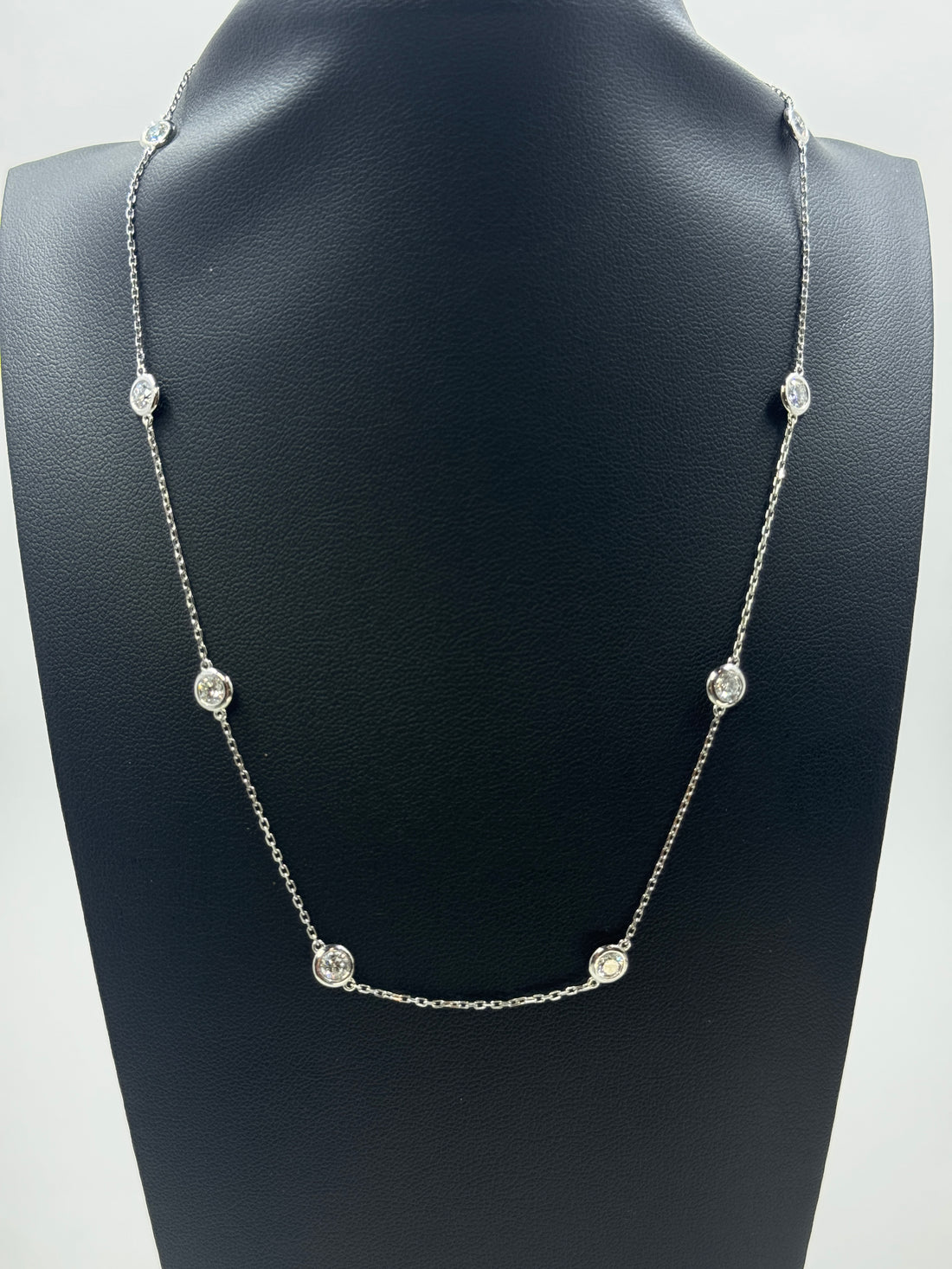 14k White Gold 2ctw CVD Diamonds By The Yard Necklace, 17 inches, bezel-set lab-grown diamonds