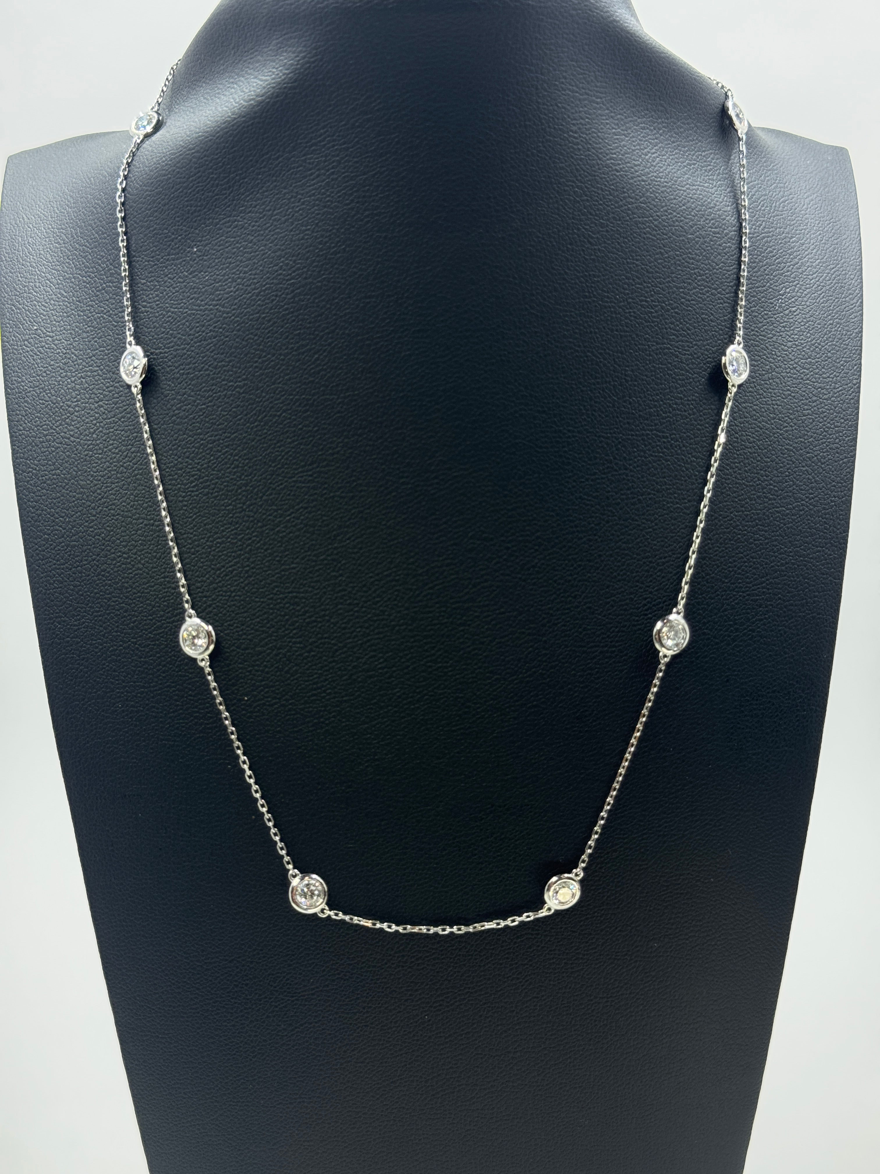 14k White Gold 2ctw CVD Diamonds By The Yard Necklace, 17 inches, bezel-set lab-grown diamonds
