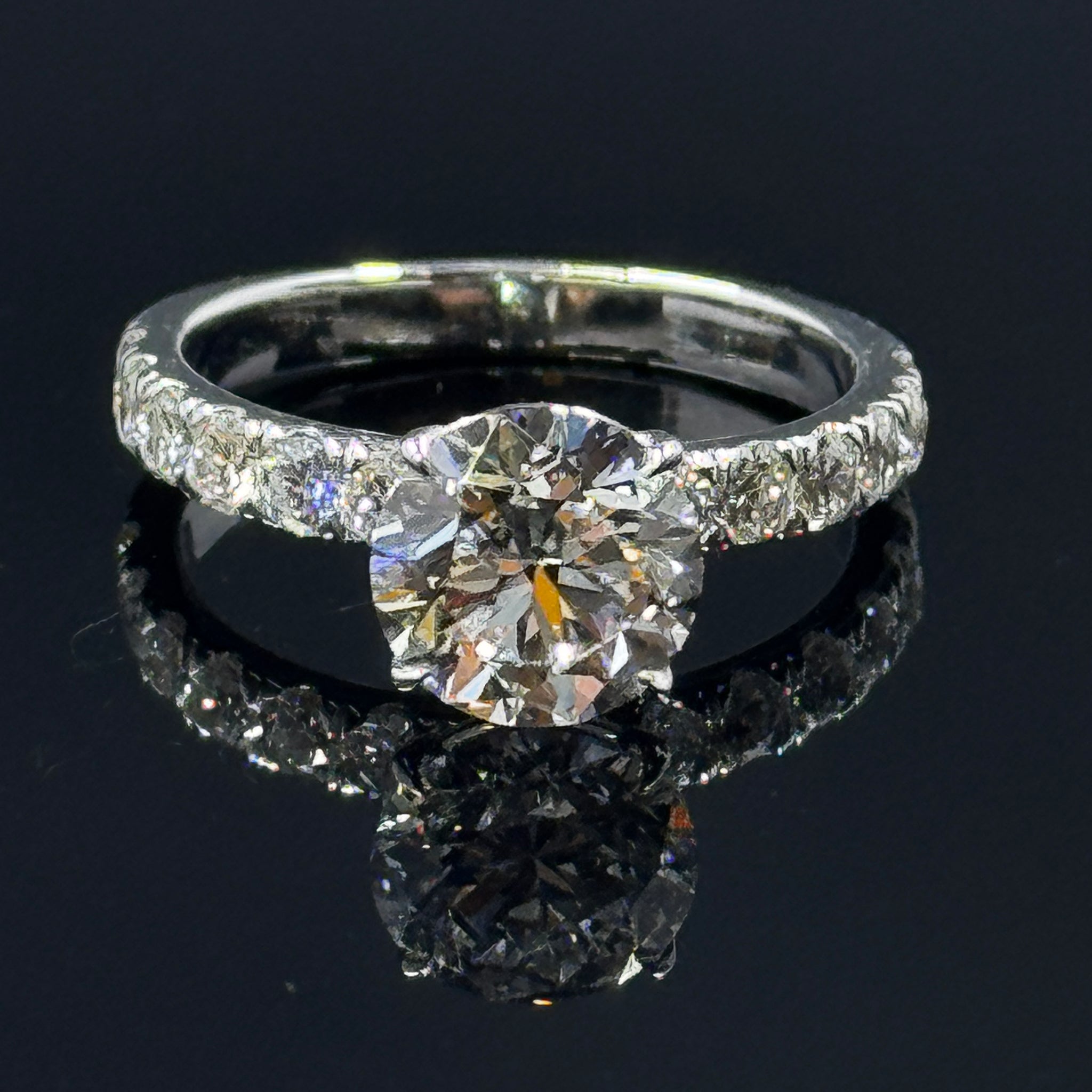 14k White Gold Custom Round Diamond Engagement Ring Setting – 2.57ctw, Size 7