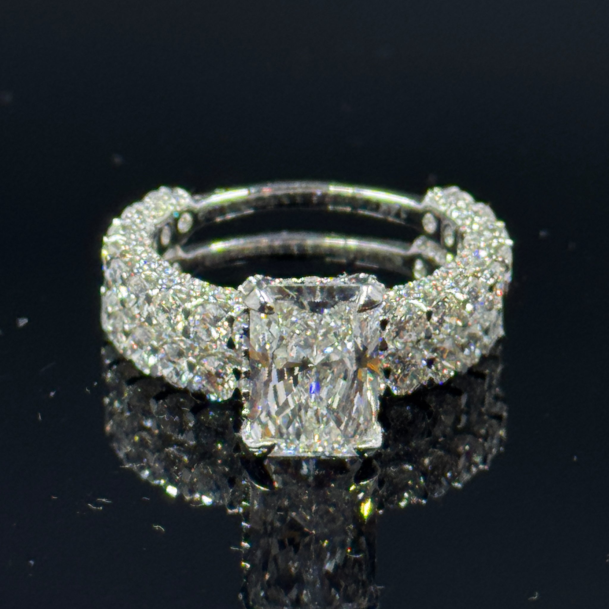 14k White Gold Radiant Diamond Bridal Set – 7.04ctw, Size 7