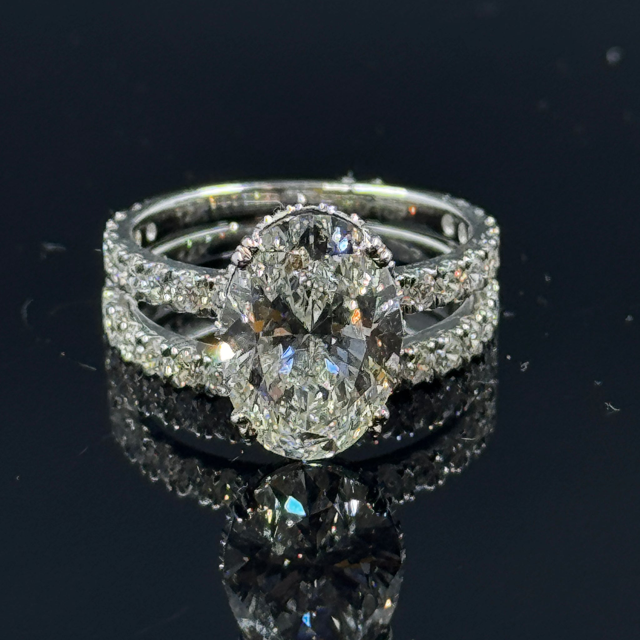 14k White Gold Oval Diamond Bridal Set – 5.46ctw, Size 7