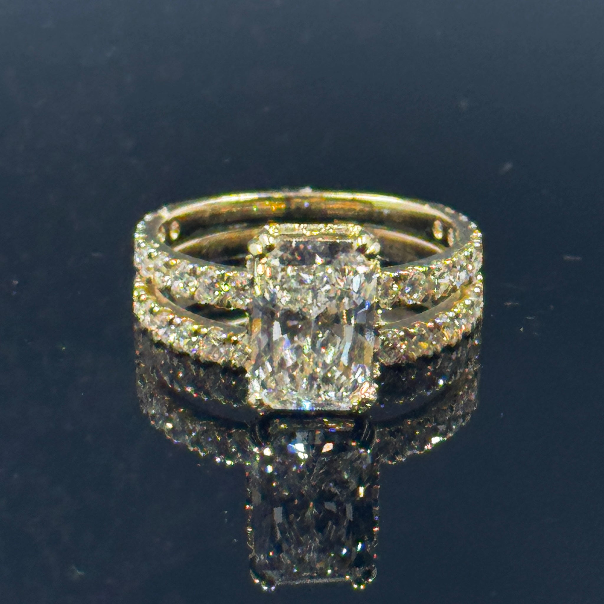 14k Yellow Gold Radiant Diamond Bridal Set – 3.90ctw, Size 7