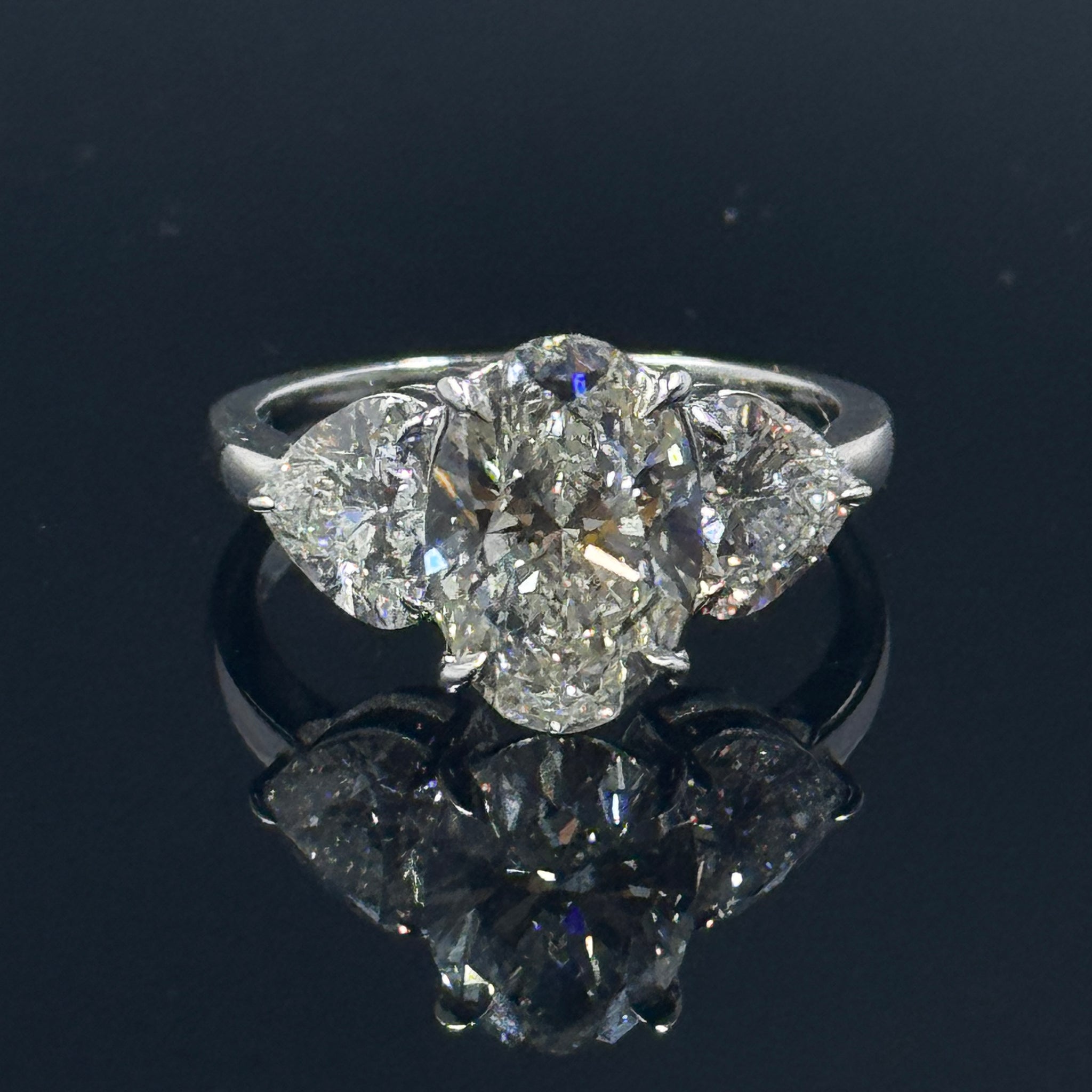 14k White Gold Oval-Cut Lab-Grown Diamond Ring with Heart Side Stones – 4.77ctw, Size 7