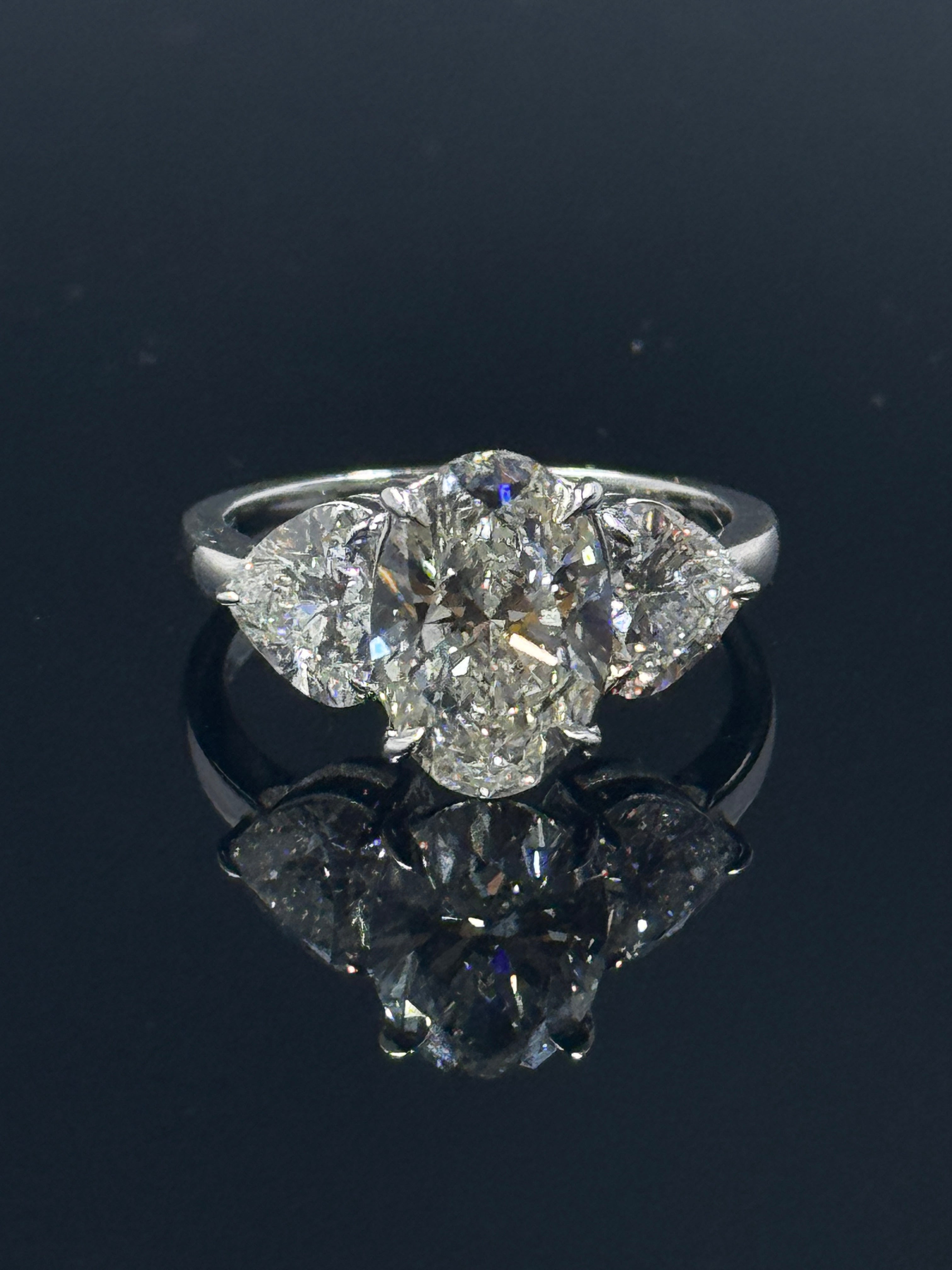 14k White Gold Oval-Cut Lab-Grown Diamond Ring with Heart Side Stones – 4.77ctw, Size 7