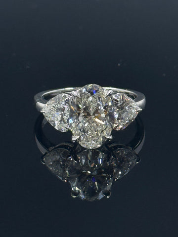 14k White Gold Oval-Cut Lab-Grown Diamond Ring with Heart Side Stones – 4.77ctw, Size 7