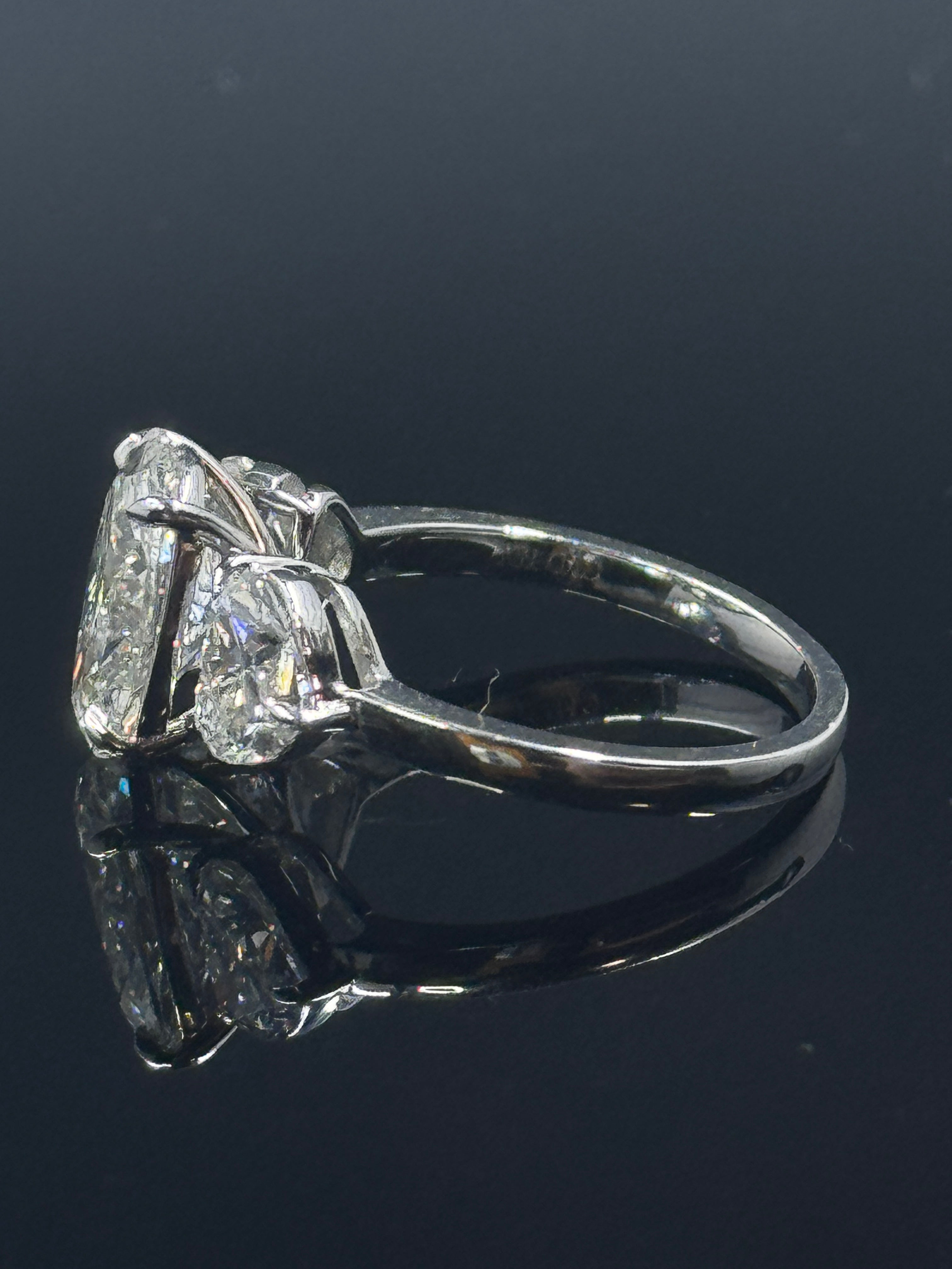 14k White Gold Oval-Cut Lab-Grown Diamond Ring with Heart Side Stones – 4.77ctw, Size 7