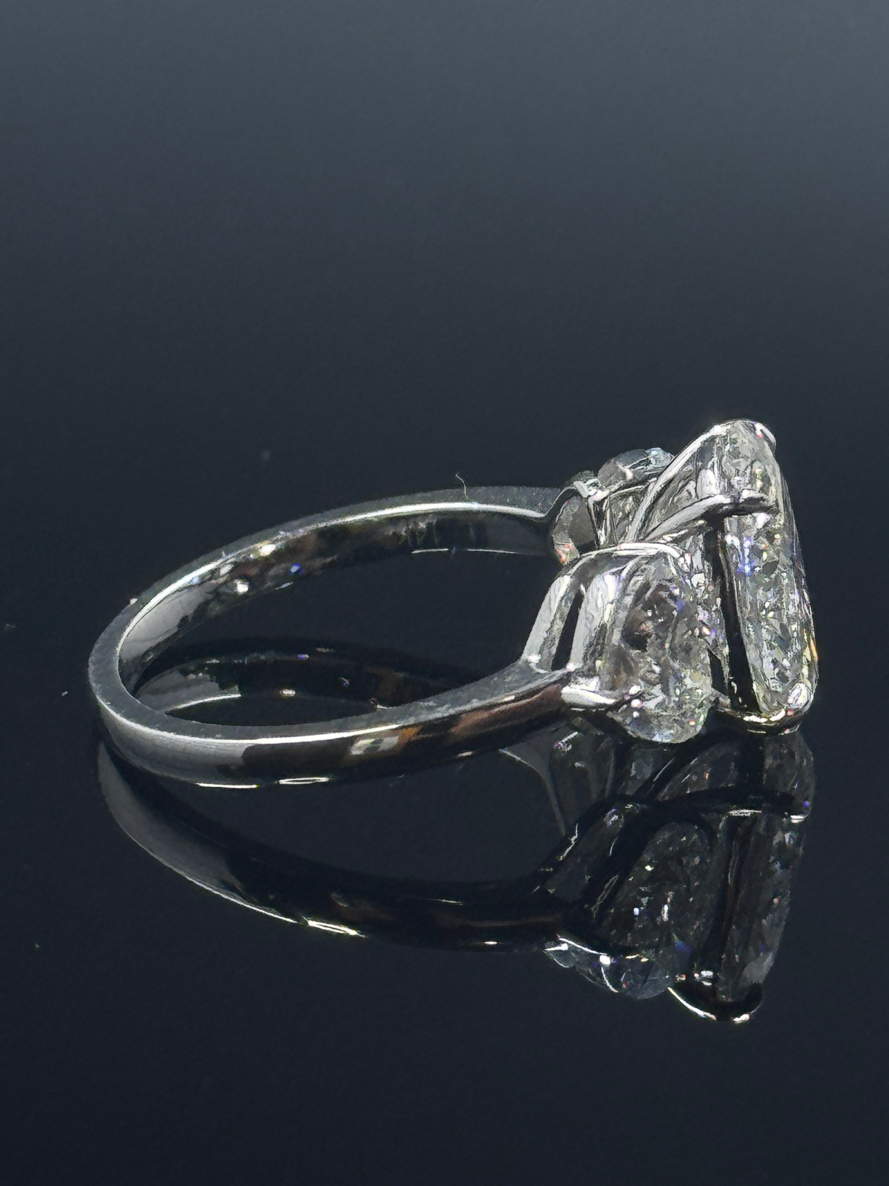 14k White Gold Oval-Cut Lab-Grown Diamond Ring with Heart Side Stones – 4.77ctw, Size 7