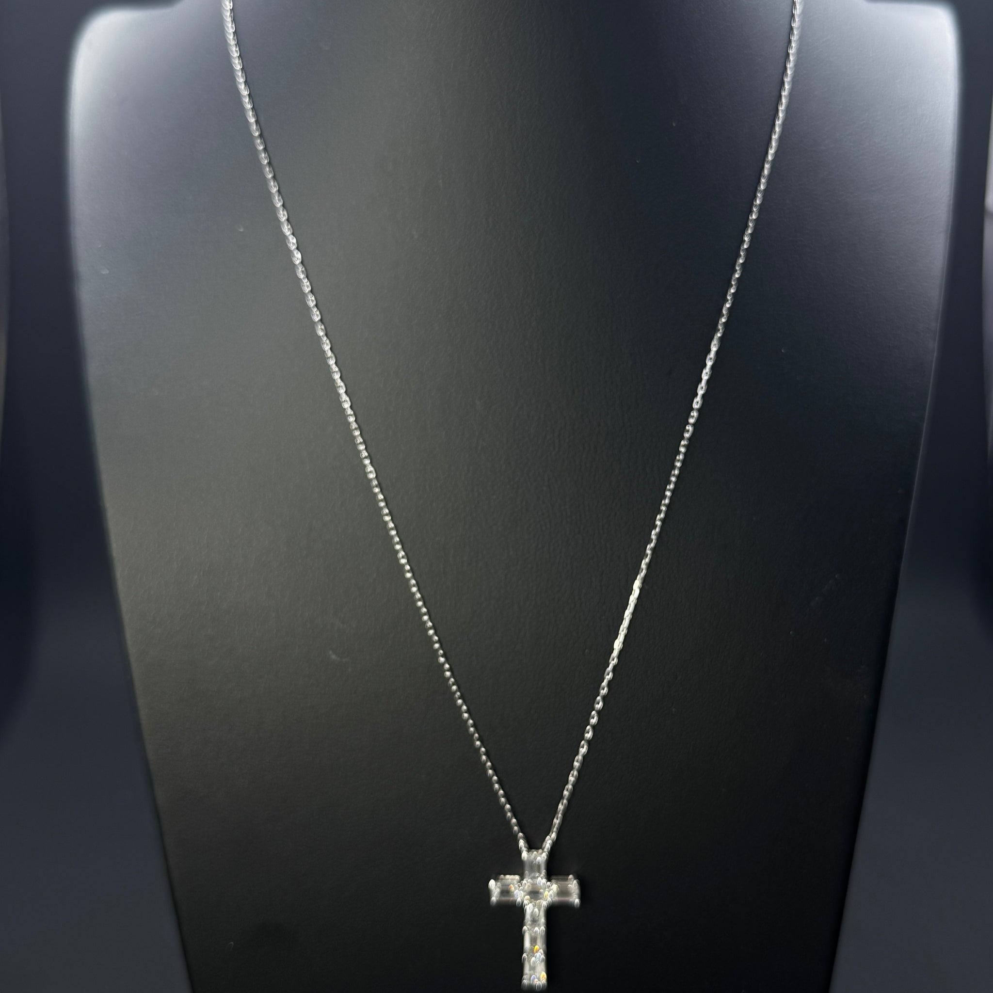 14k White Gold 1.75ctw Lab-Grown Diamond Cross Necklace – 18"